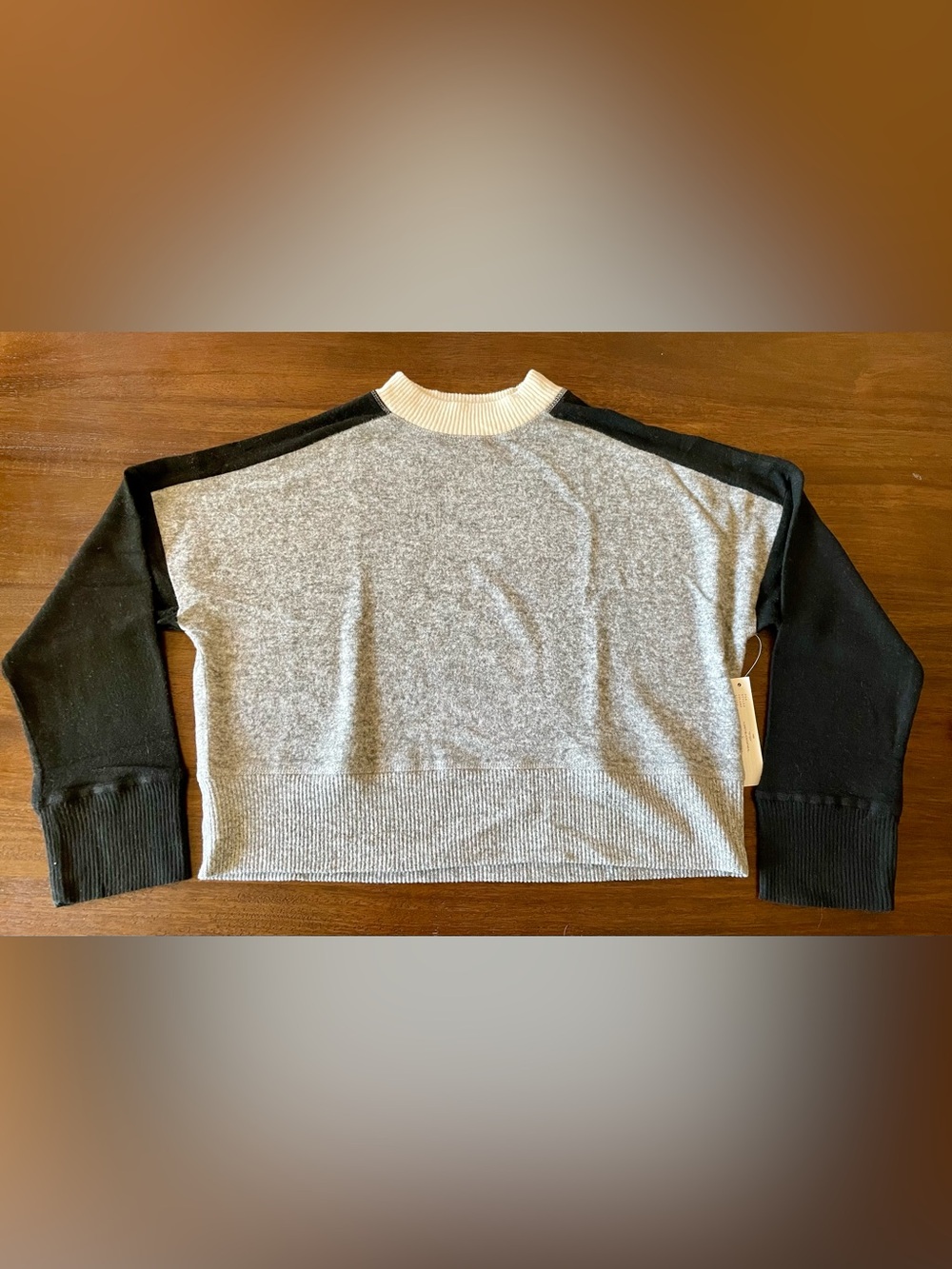 Theo & Spence cropped color-blocked black & grey sweater. So soft!! - NWT